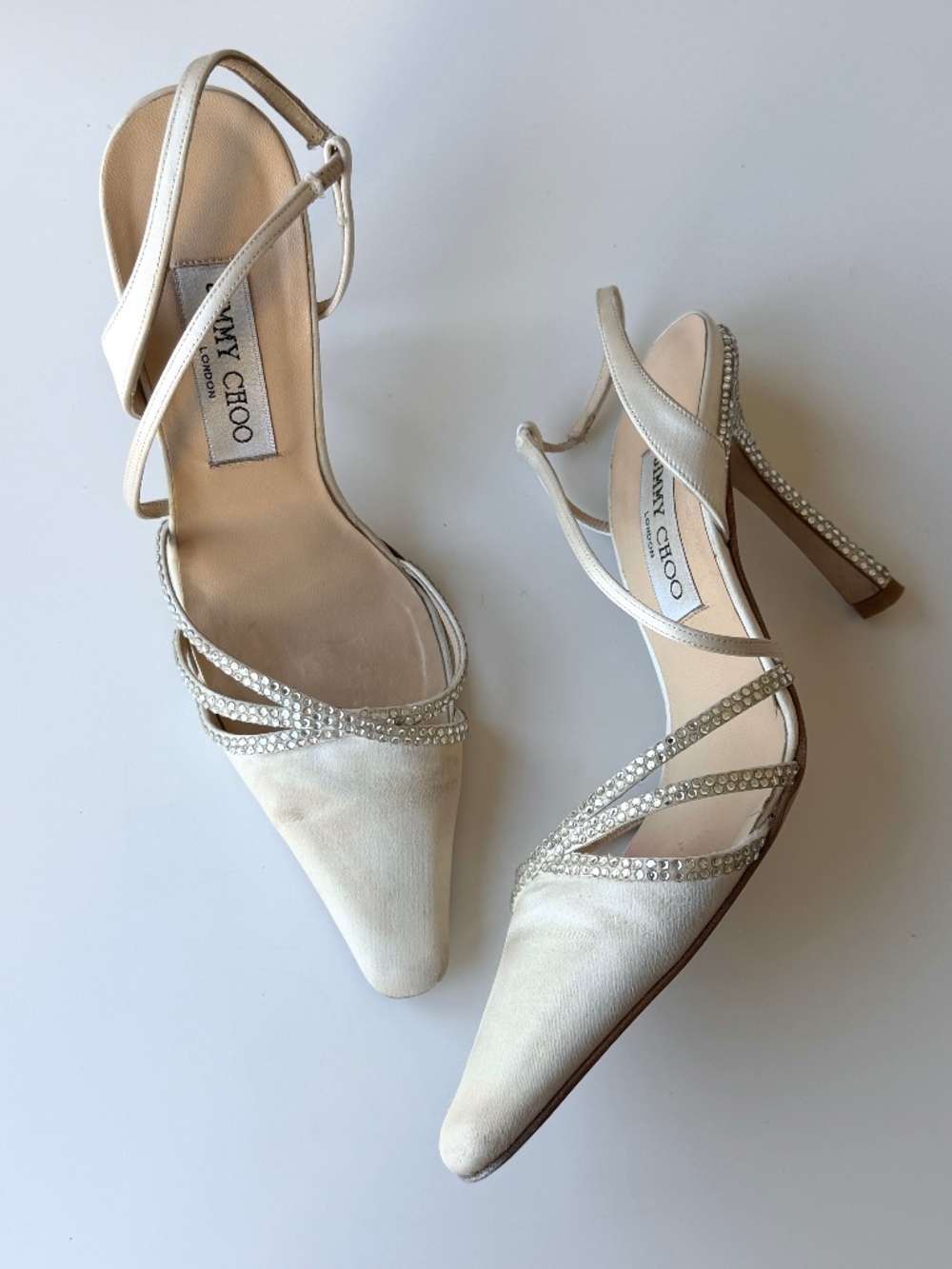 Jimmy Choo vintage cream satin crystals heels – IT 36, US ~5.5